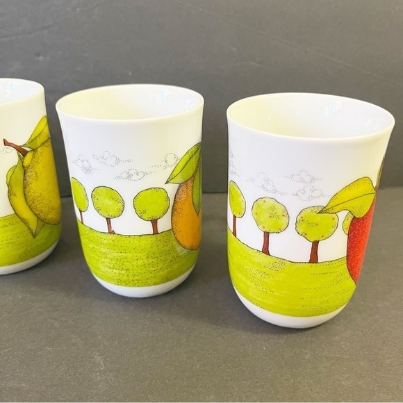 Dept 56 Orchard Pattern Mugs Lynda Sylvester Orange Lemon Pear Apple Fall Lot 4x - Picture 7 of 14